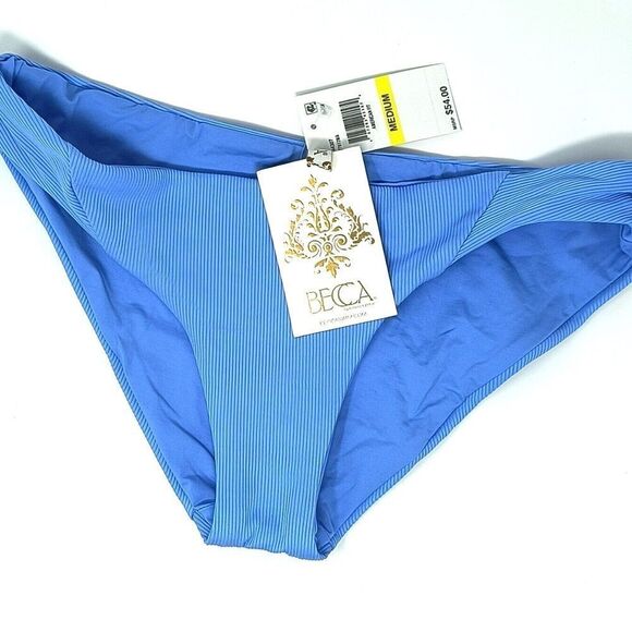 Becca Swim NWT Fine Line Ribbed Bikini Bottom in Blue Size Medium - Picture 3 of 5